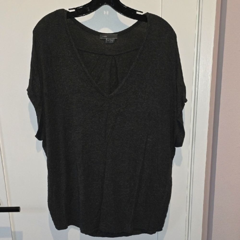 Vince Charcoal Short Sleeve V-Neck Top
